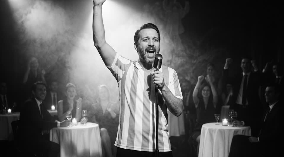 Ian con la camiseta argentina, el brazo en alto